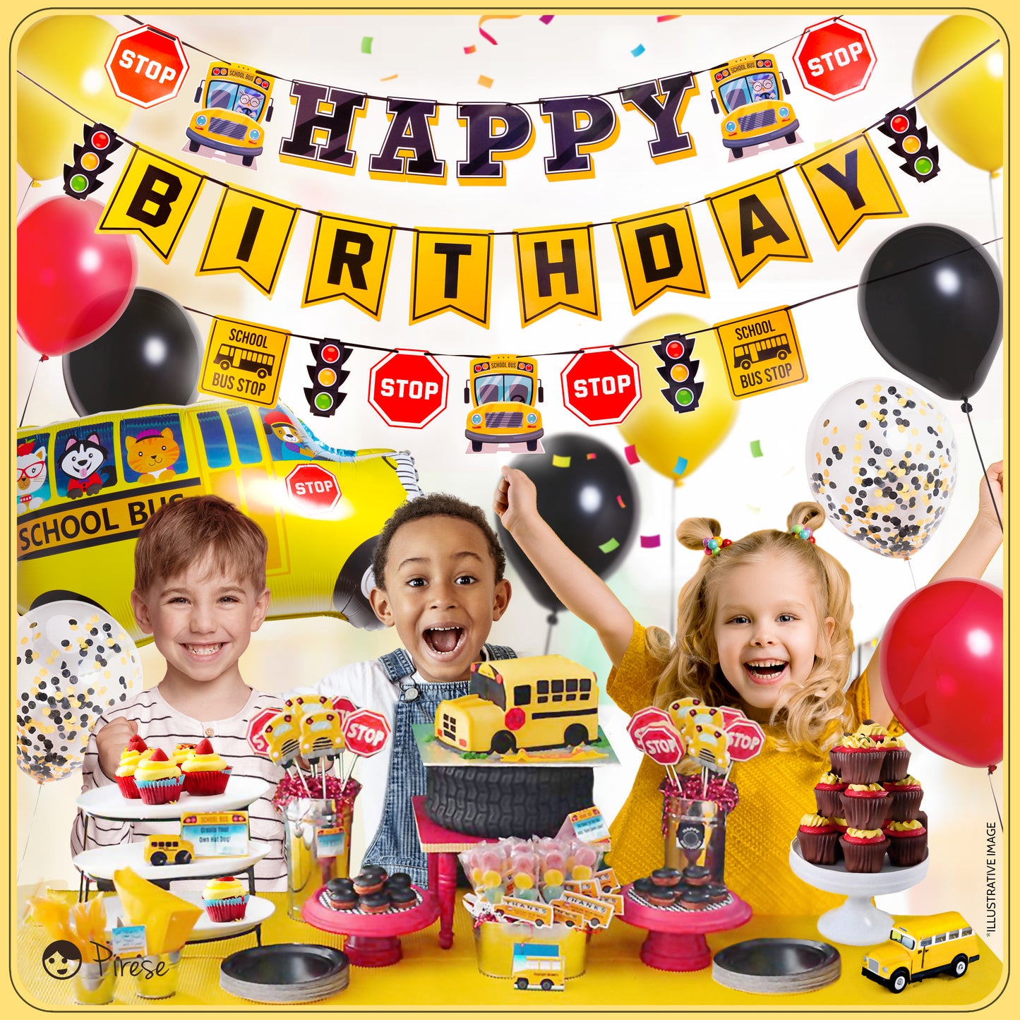 Pirese Wheels On The Bus Birthday Decorations, School Bus Decorations