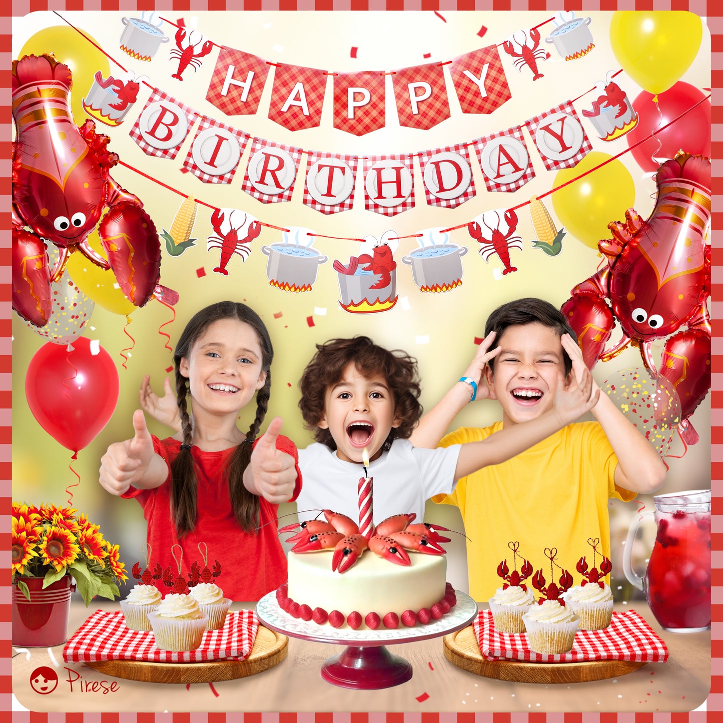 Pirese Crawfish Birthday Banner, Crawfish Birthday Party Decoration