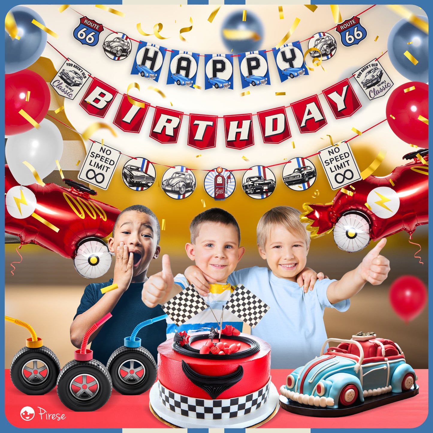 Classic Car Birthday Decorations, Classic Car Party Decorations, Vintage Car Party Decorations | Route 66 Party Decorations | Vintage Birthday Decor