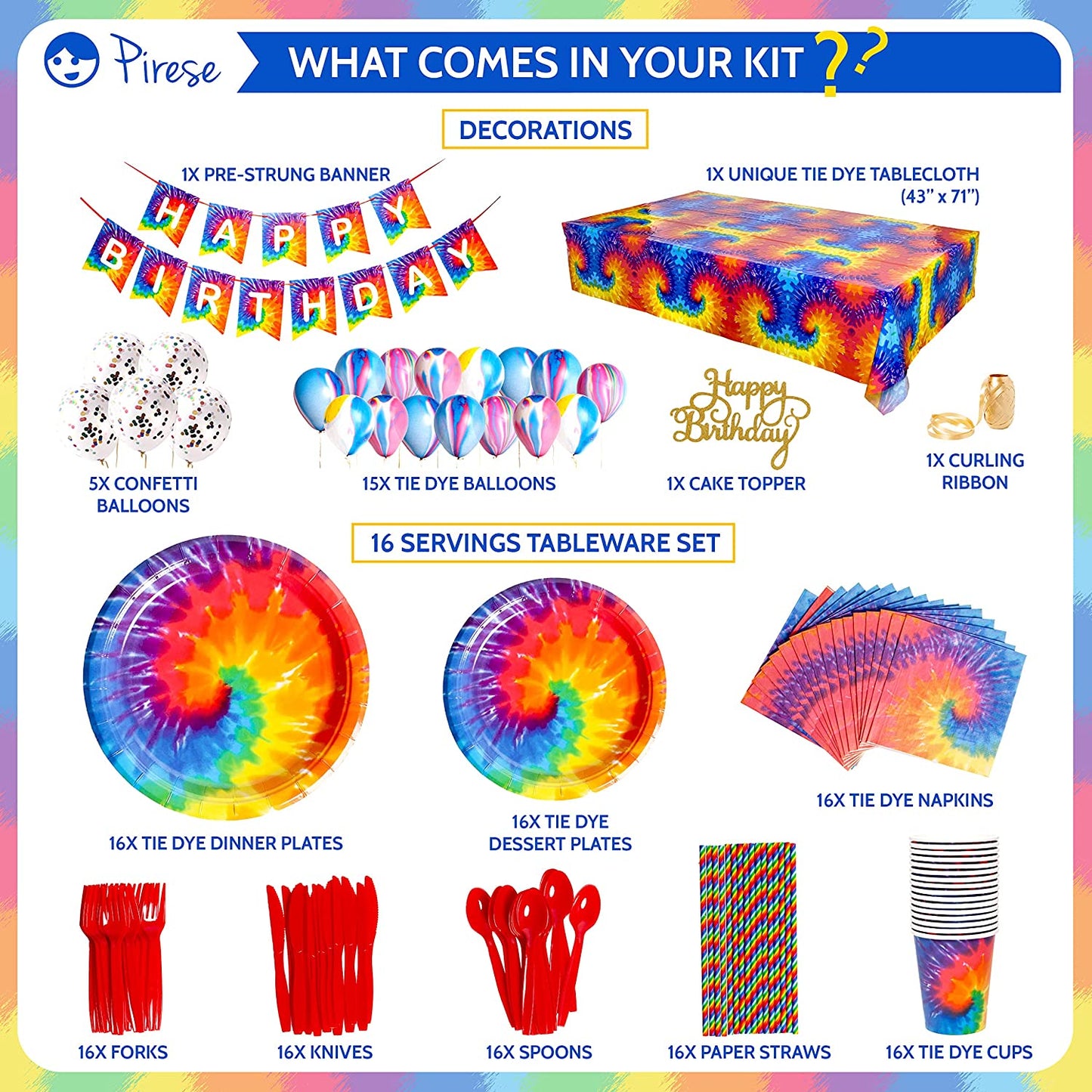 Pirese Tie Dye Birthday Party Supplies