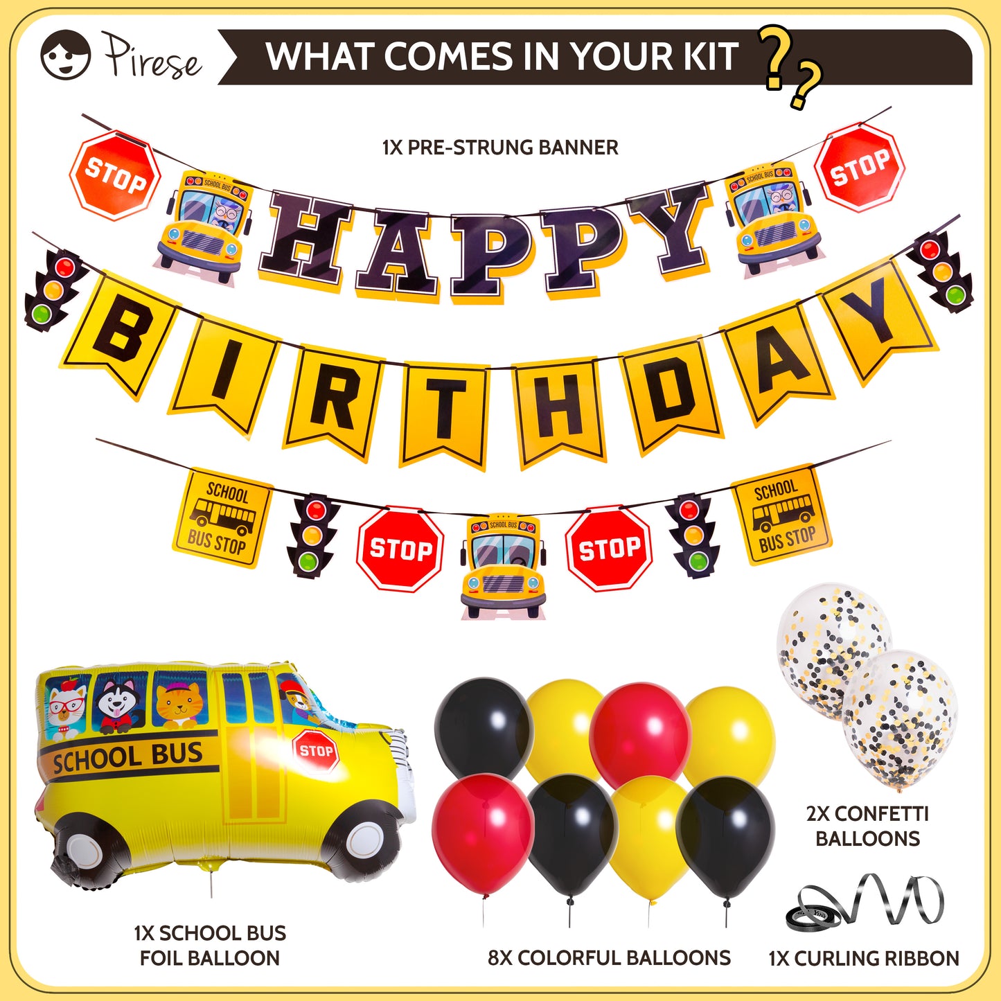 Pirese Wheels On The Bus Birthday Decorations, School Bus Decorations