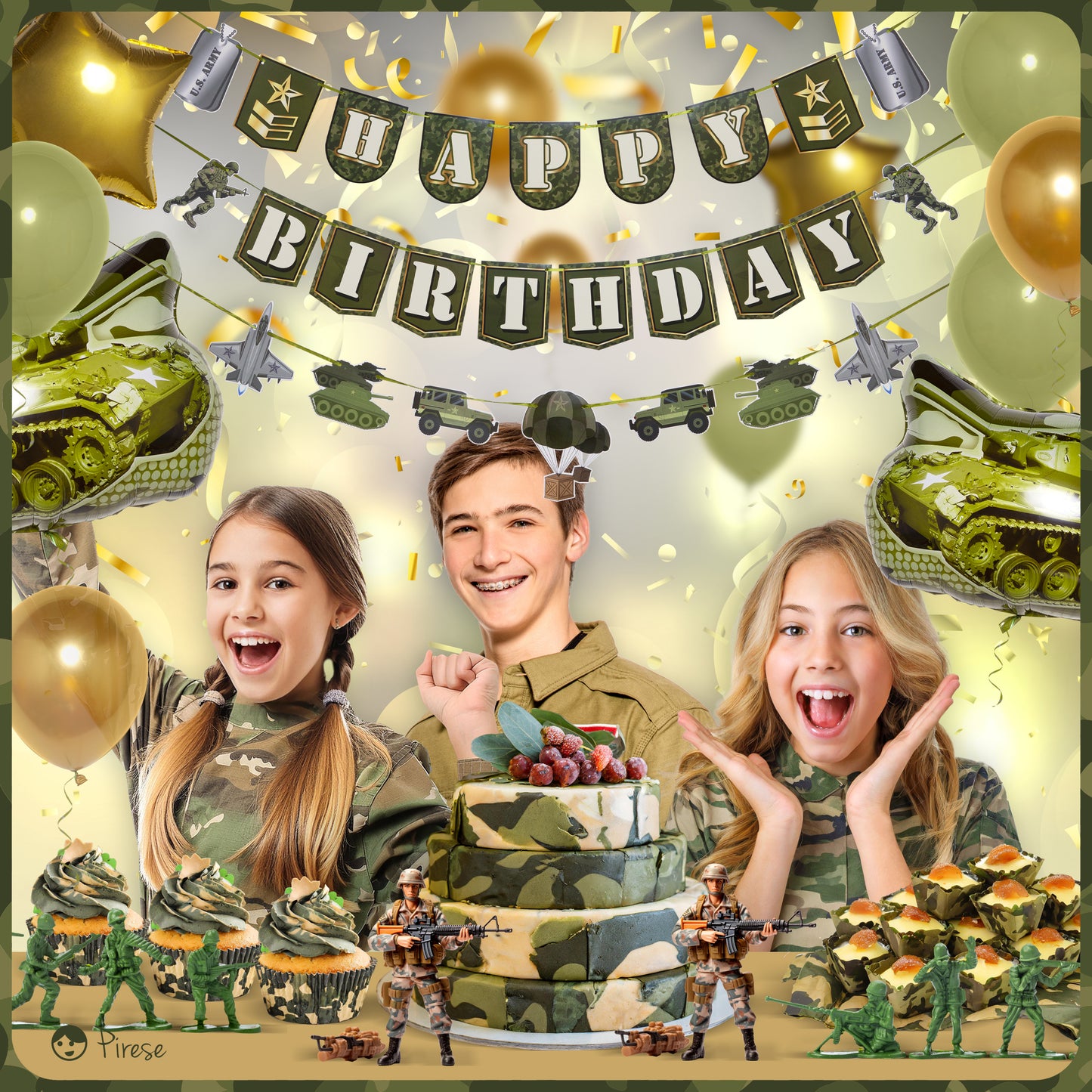 Army Happy Birthday Banner, Army Party Decorations for Boys, Camo Birthday Party Decorations | Camo Party Supplies