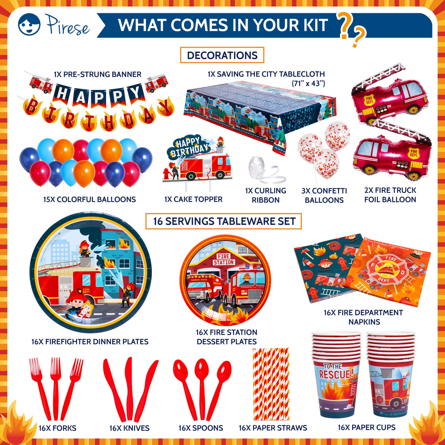 Pirese Fire Truck Birthday Party Supplies