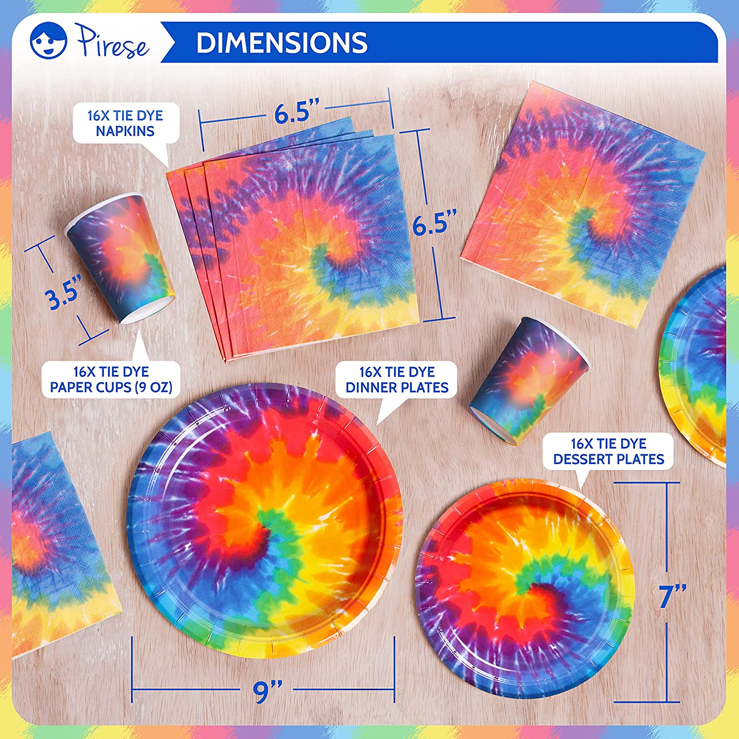 Tie Dye Birthday Party Supplies,175pcs Tie-Dye Party Tableware Set-Tie Dye  Party Plates Cups Napkins Tablecloth Banner Balloon Hanging Swirl Cake