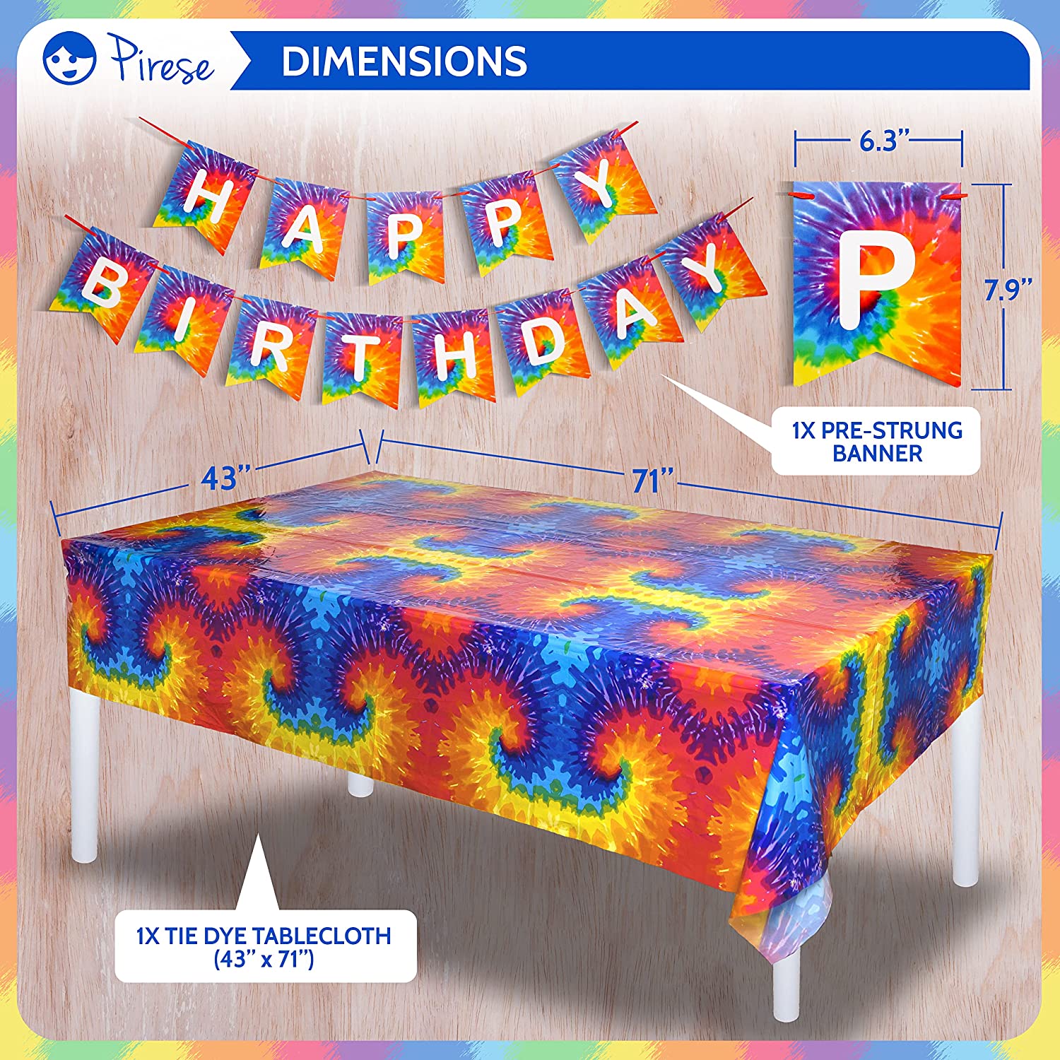 DECORLIFE Tie Dye Party Supplies Serves 24 Includes Birthday