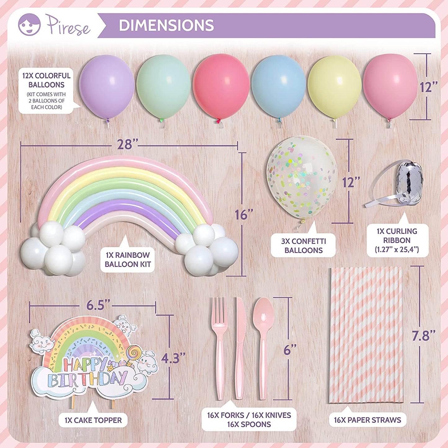 Pirese Rainbow Birthday Party Supplies