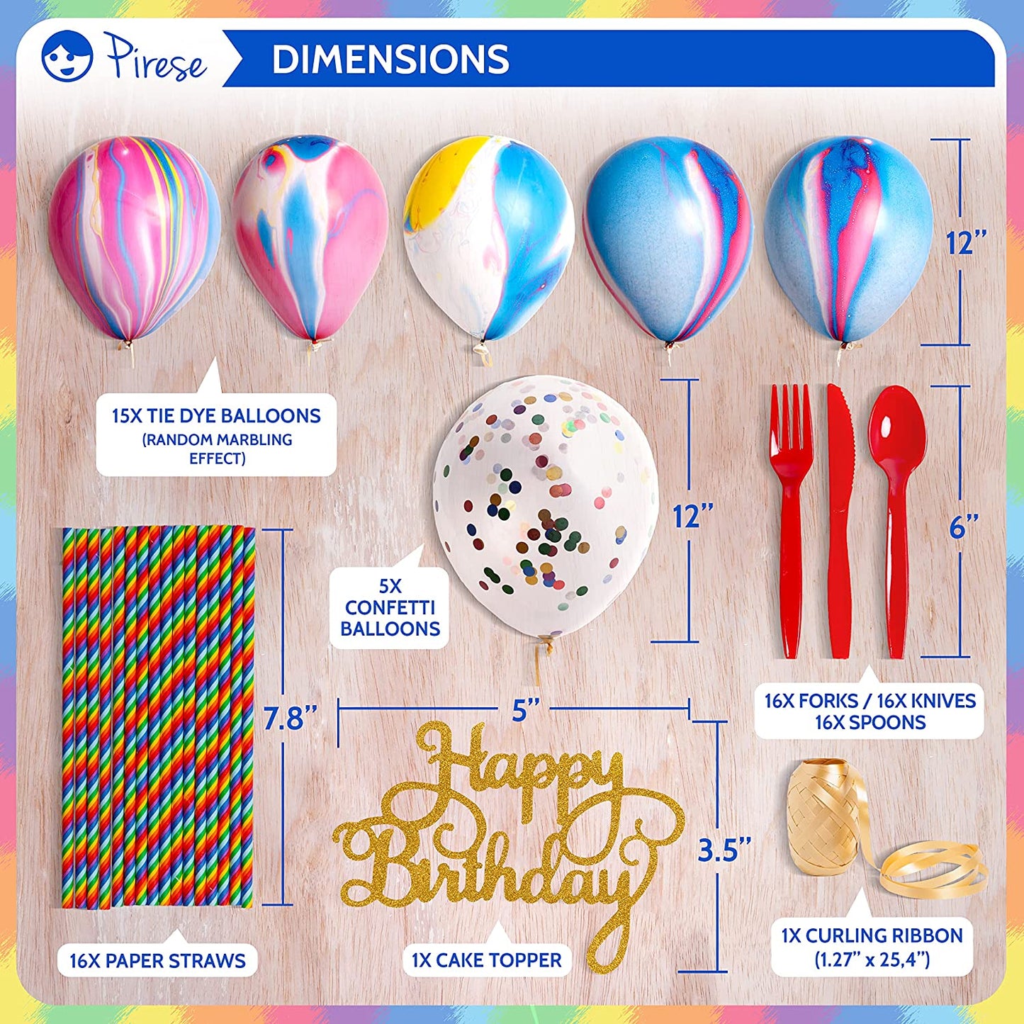 Pirese Tie Dye Birthday Party Supplies